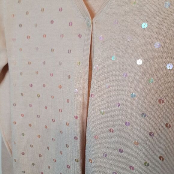 August Silk Knits Beige Sequin One Button Cardigan 100% Silk Size Small - Picture 10 of 11